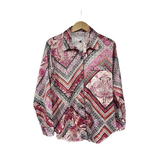 Victoria’s Secret Multicolor Pattern Satin Pajama Top Womens Small New - Picture 1 of 7